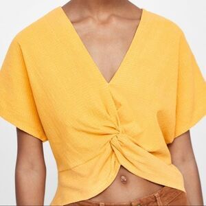 ZARA mustard knotted textured weave top Sz S